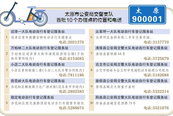 给电动自行车上牌 太原设了10个点